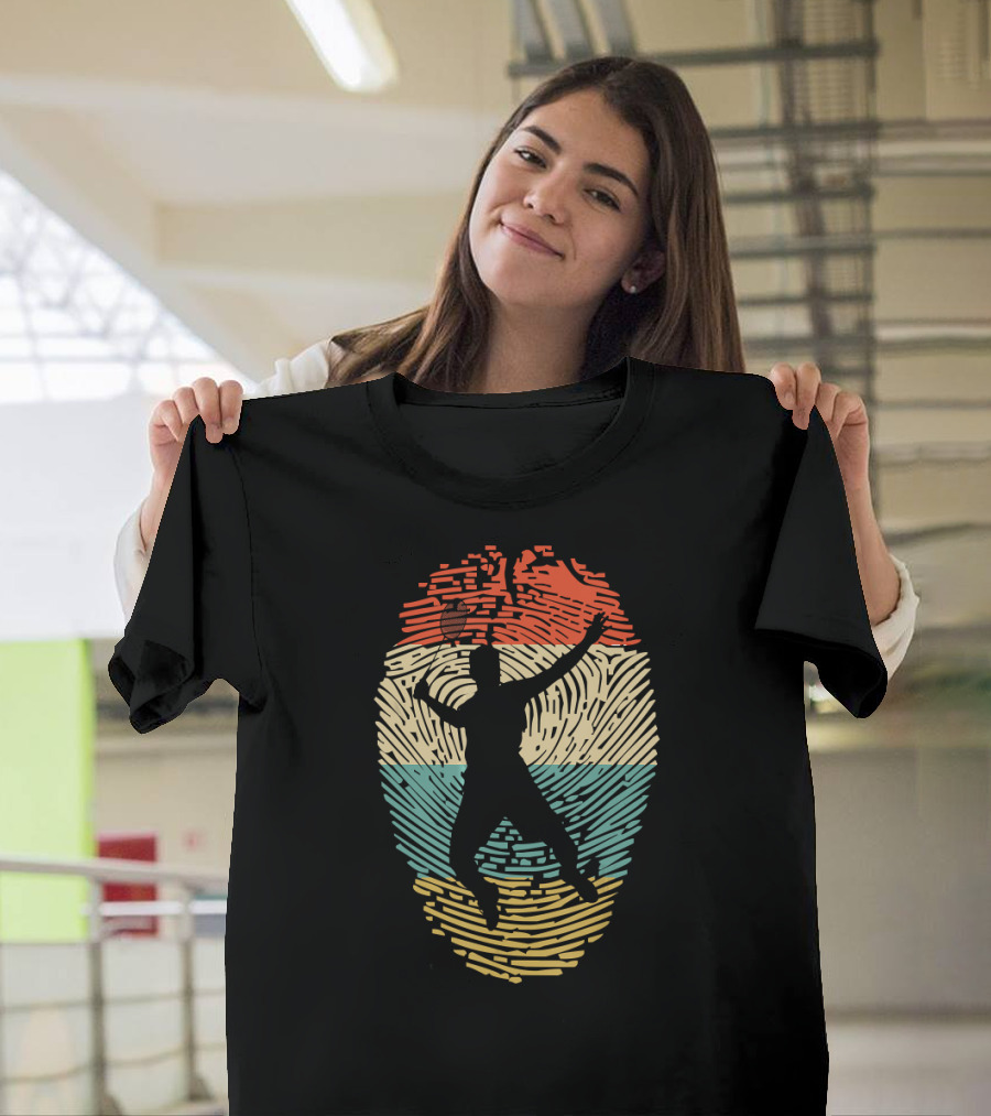 Fingerprint Silhouette Badminton Player in DNA T-Shirt