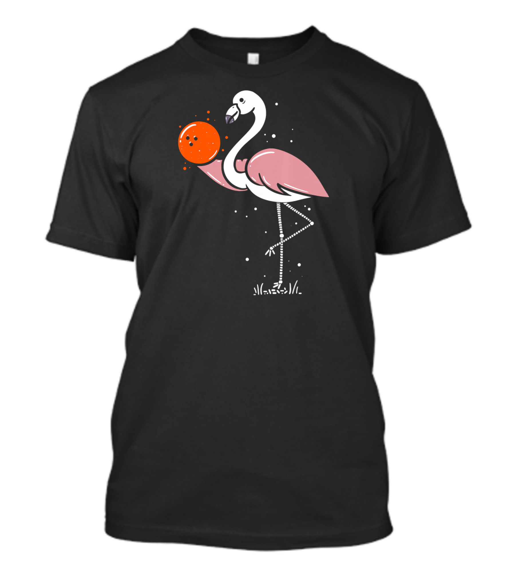 Flamingo Balancing Orange Bowling Ball T-Shirt