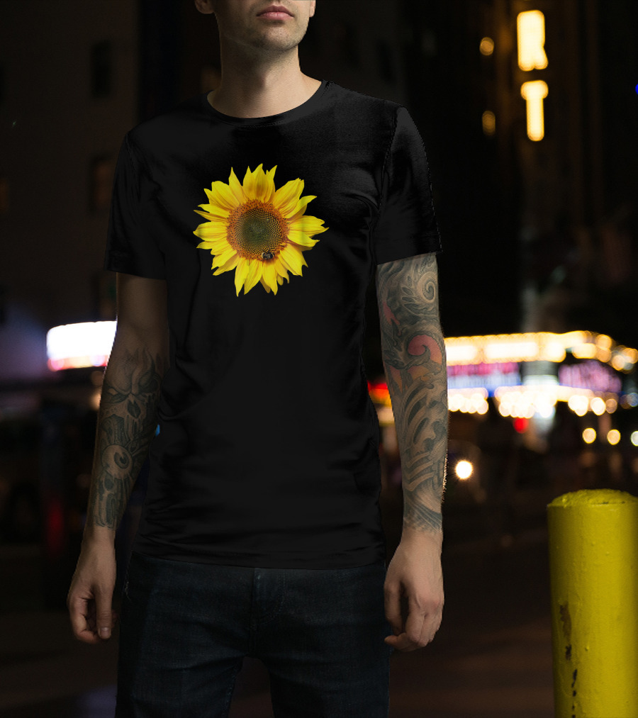 Sunflower With Bee On Petal Flower Nice T-Shirt