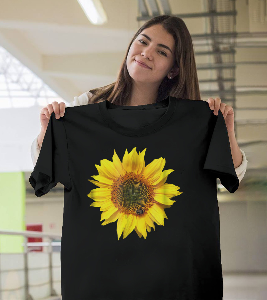 Sunflower with Bee on Petal Flower Nice T-Shirt