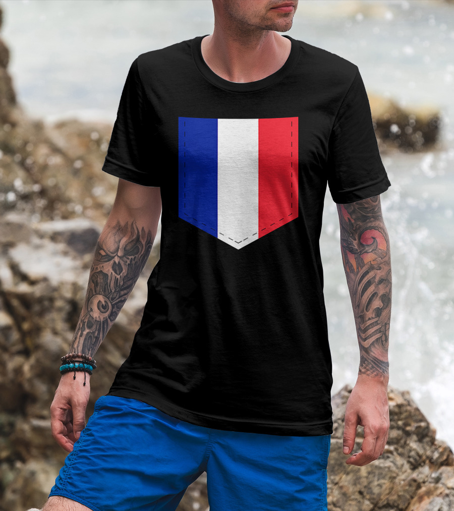 French Flag Blue White Red Pocket T-Shirt