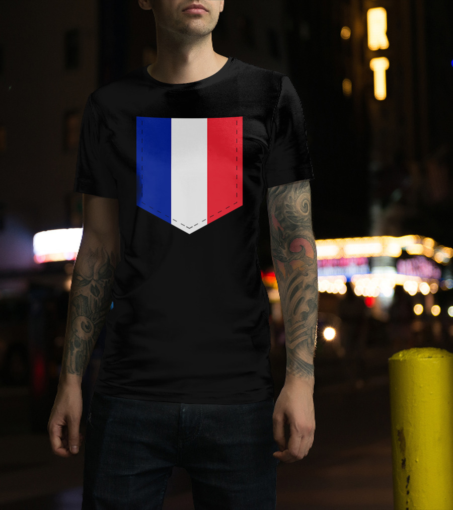 French Flag Blue White Red Pocket T-Shirt
