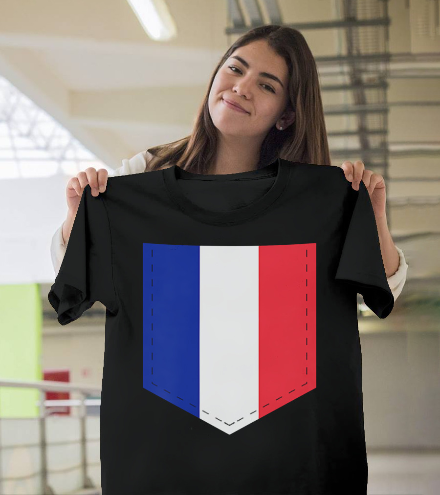 French Flag Blue White Red Pocket T-Shirt