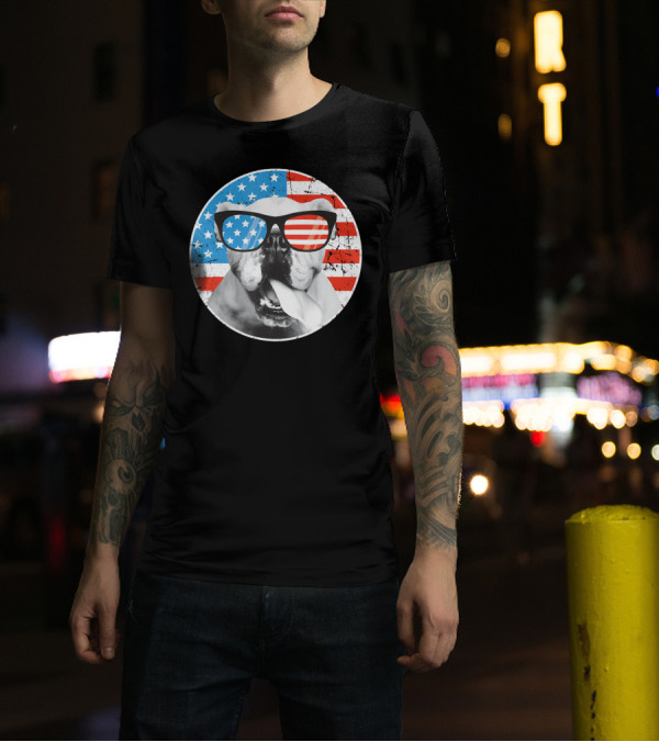 Fourth Of July Dog American Flag July 4th En Stars Stripes Glasses T-Shirt