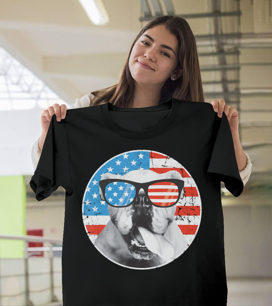 Fourth Of July Dog American Flag July 4th En Stars Stripes Glasses T-Shirt