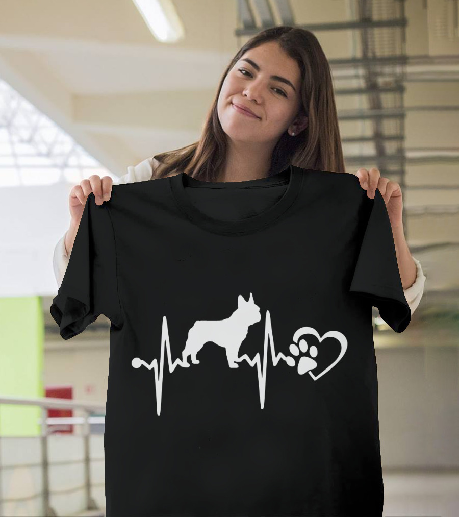 French Bulldog Heartbeat Love Pawprint Heart T-Shirt