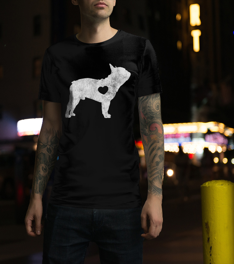 French Bulldog Love Heart Silhouette Frenchie T-Shirt