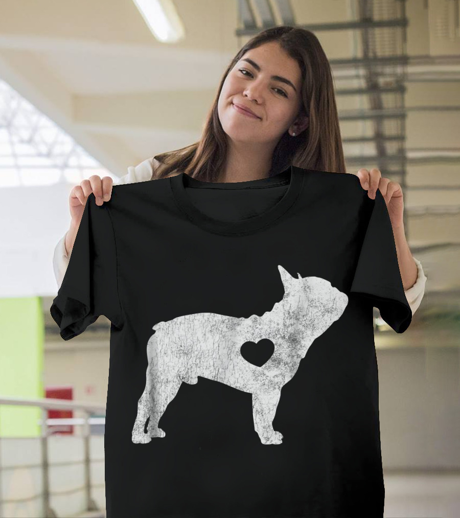 French Bulldog Love Heart Silhouette Frenchie T-Shirt