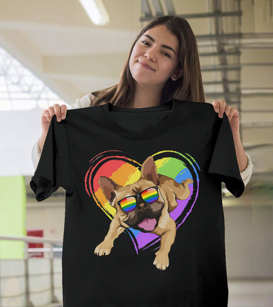 French Bulldog Rainbow Heart Pride LGB T-Shirt