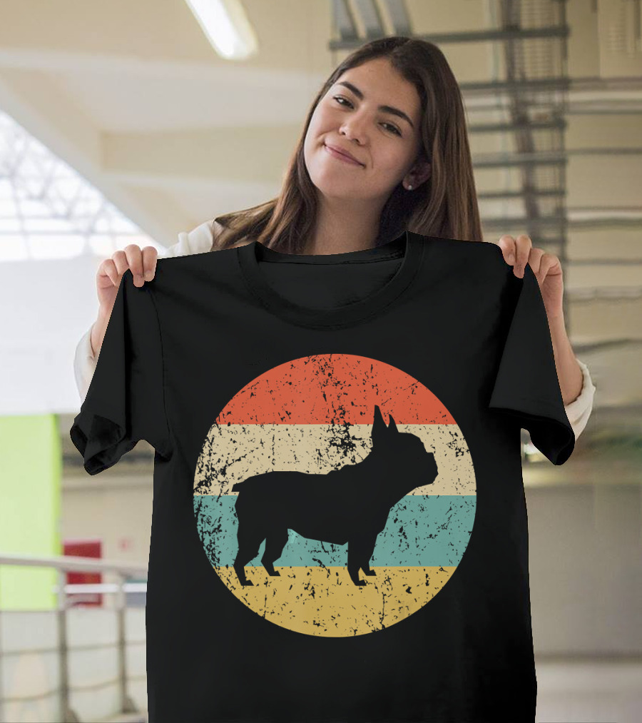 French Bulldog Silhouette Retro Circle T-Shirt