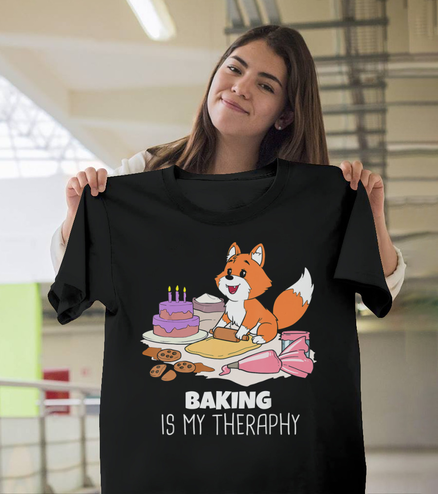 Funny Fox Baking Is My Therapy Doug T-Shirt