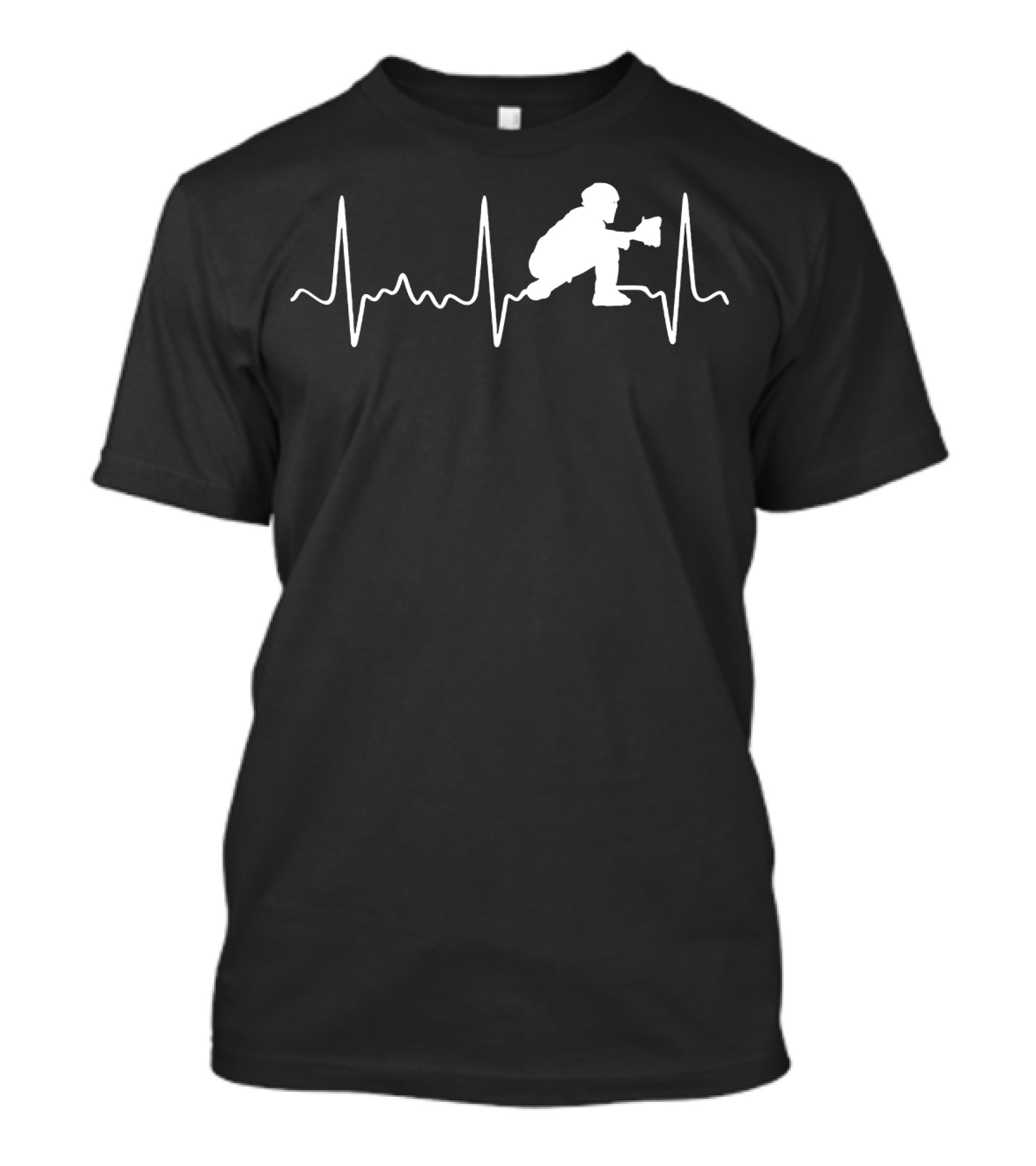 Baseball Catcher Silhouette Heartbeat Line T-Shirt