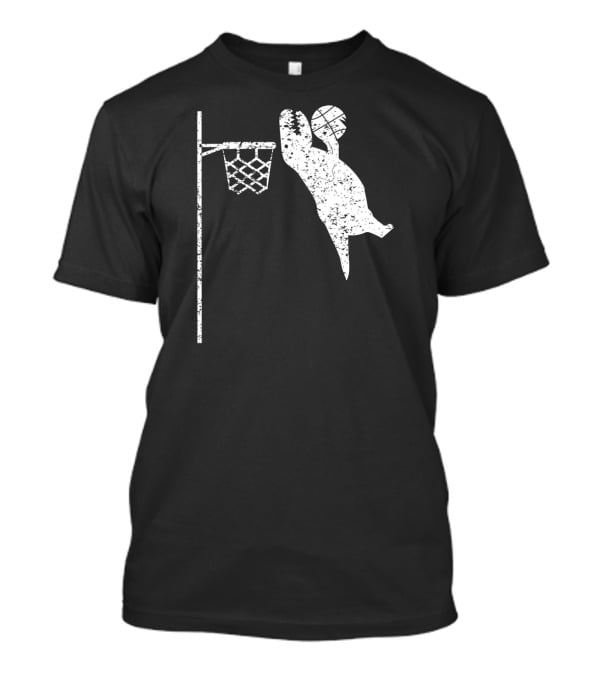 Jumping Tyrannosaurus Rex Dunks Basketball Hoop T-Shirt