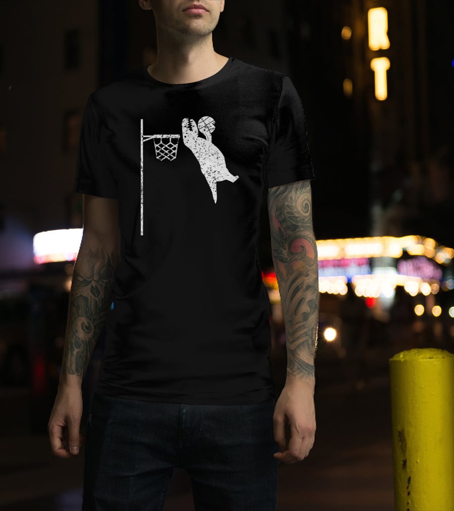 Jumping Tyrannosaurus Rex Dunks Basketball Hoop T-Shirt