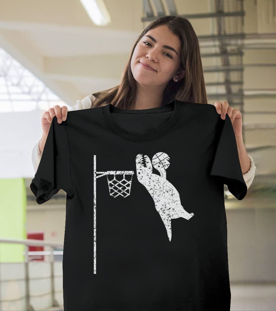 Jumping Tyrannosaurus Rex Dunks Basketball Hoop T-Shirt