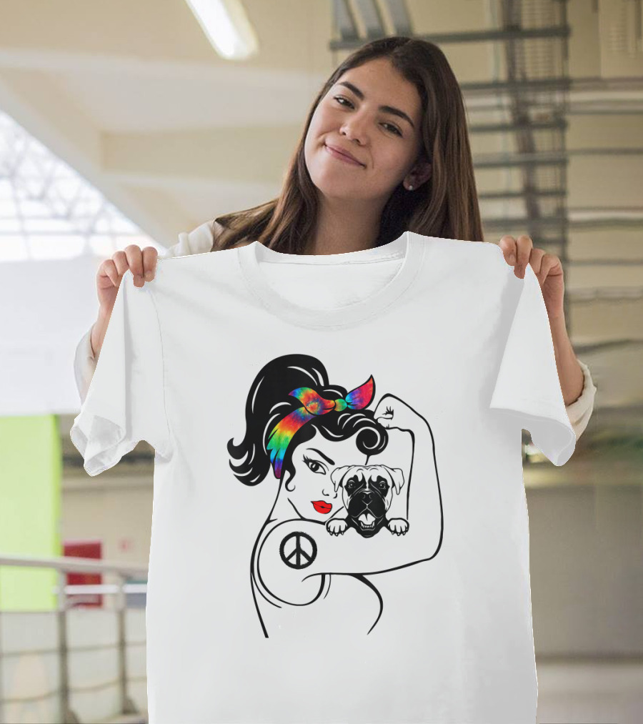 Peace Symbol Hippie Boxer Mom And Dog Lovers Retro T-Shirt