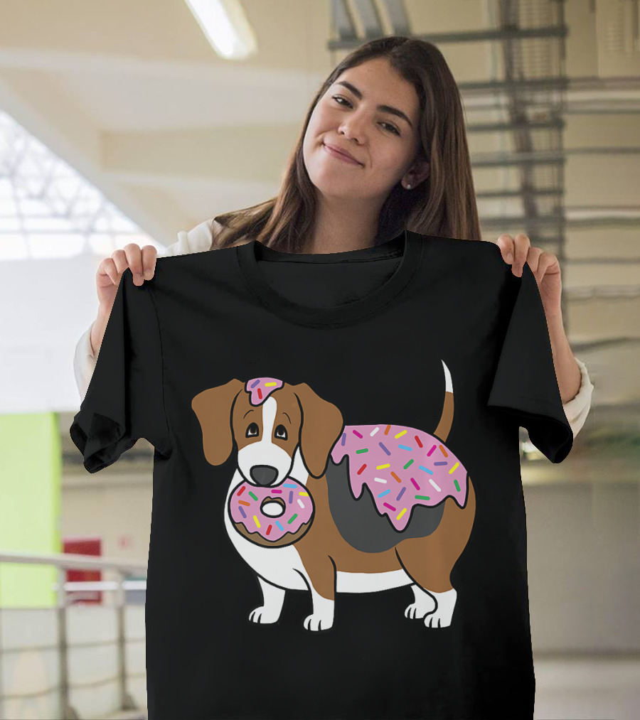 Funny Fat Beagle With Sprinkle Doughnut Sweet Treat T-Shirt