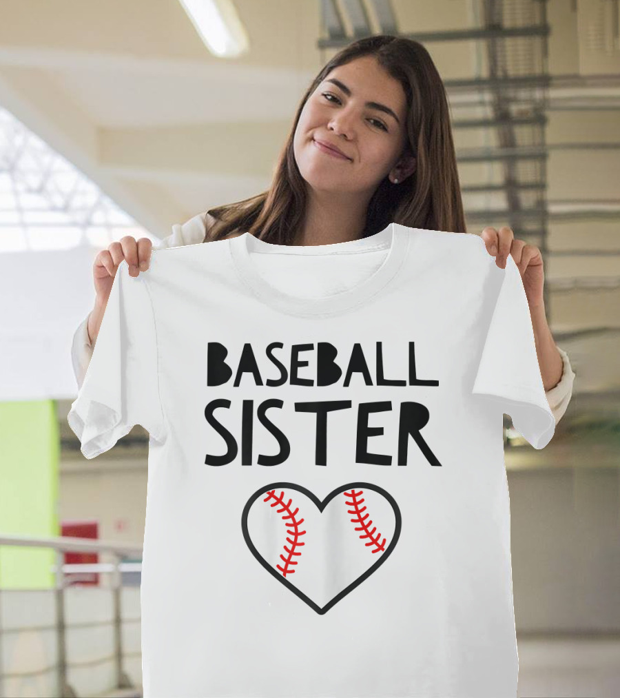 Baseball Sister Heart Baseball Stitches T-Shirt