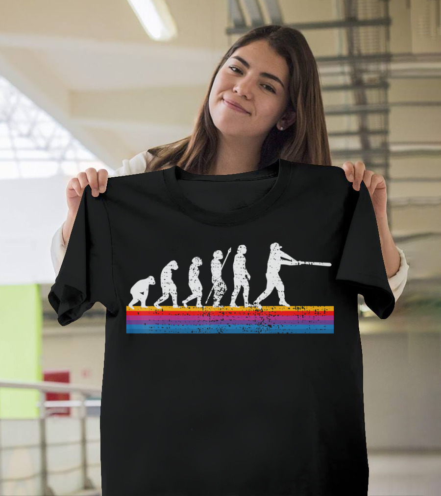 Funny Vintage Baseball Evolution Silhouette Retro Stripes T-Shirt