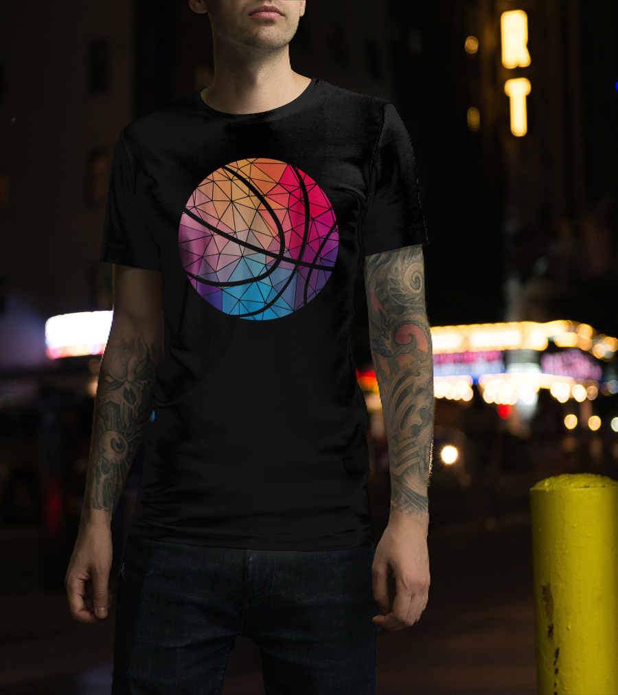 Geometric Cool Rainbow Basketball Shape T-Shirt