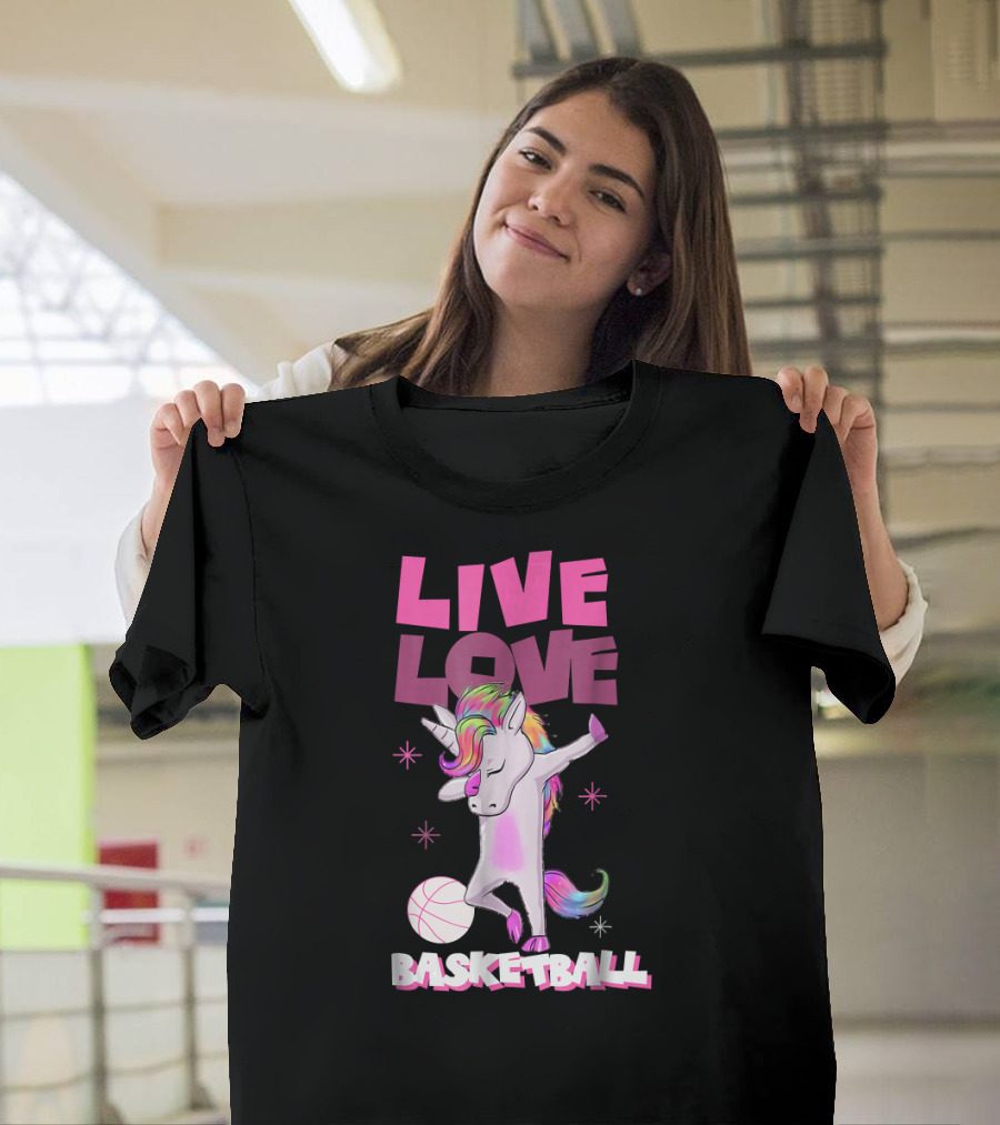 Live Love Basketball Dabbing Unicorn T-Shirt