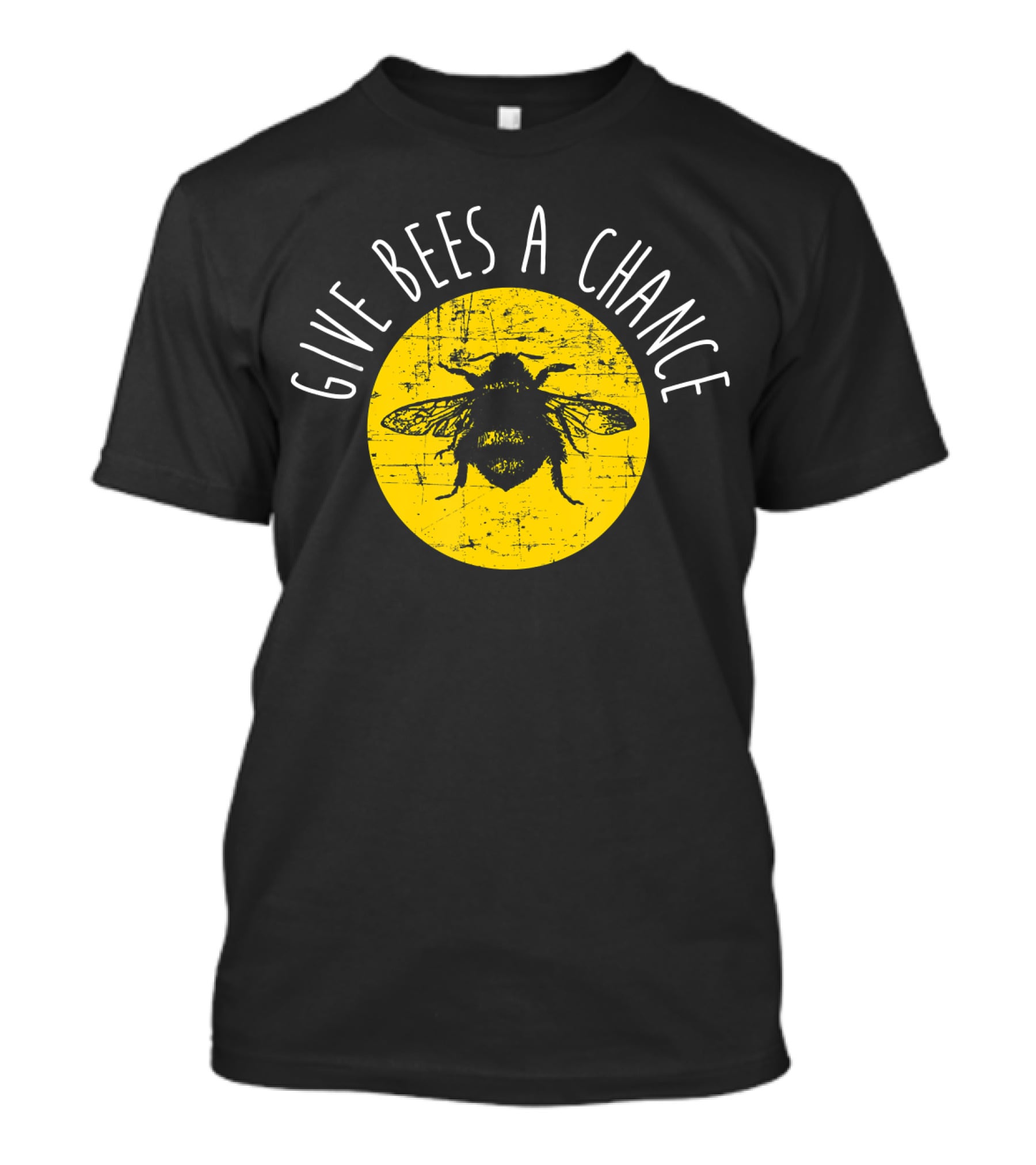 Give Bees A Chance Funny Cute Vegan Yellow Circle Bee T-Shirt