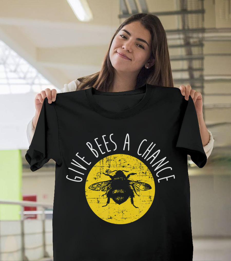 Give Bees A Chance Funny Cute Vegan Yellow Circle Bee T-Shirt