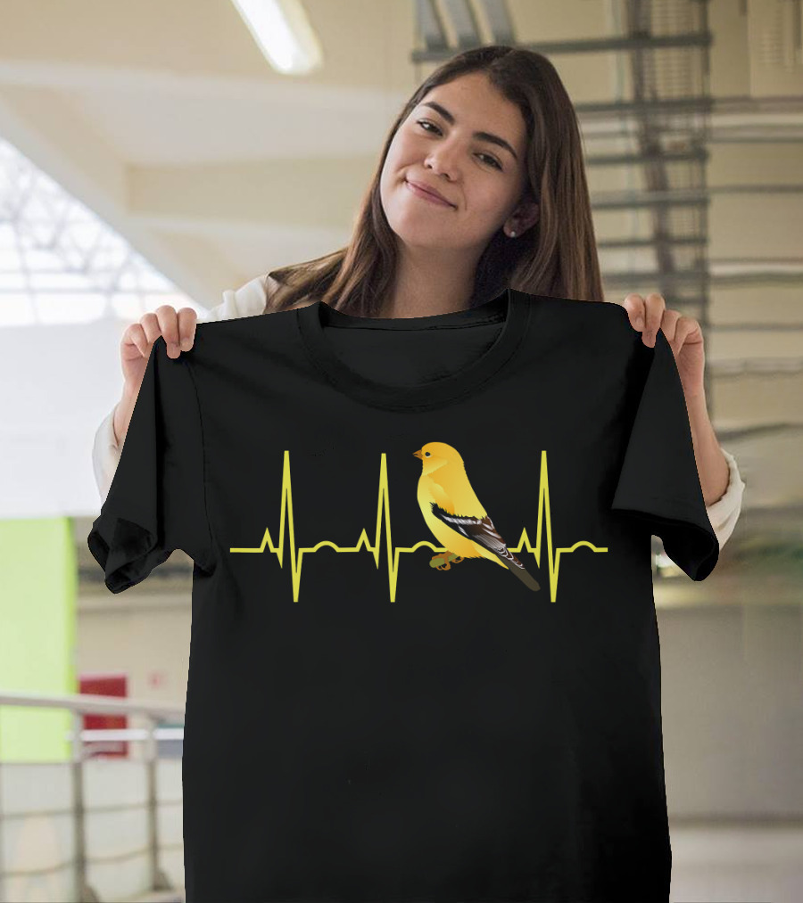Goldfinch Heartbeat ECG Line Bird Songbird America T-Shirt