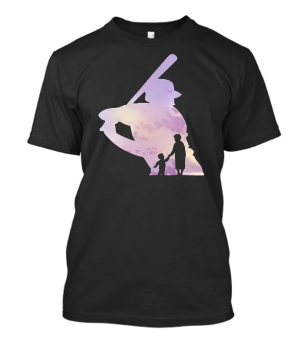 Grandma Behind Every Player Baseball Silhouette With Child Holding Hands T-Shirt