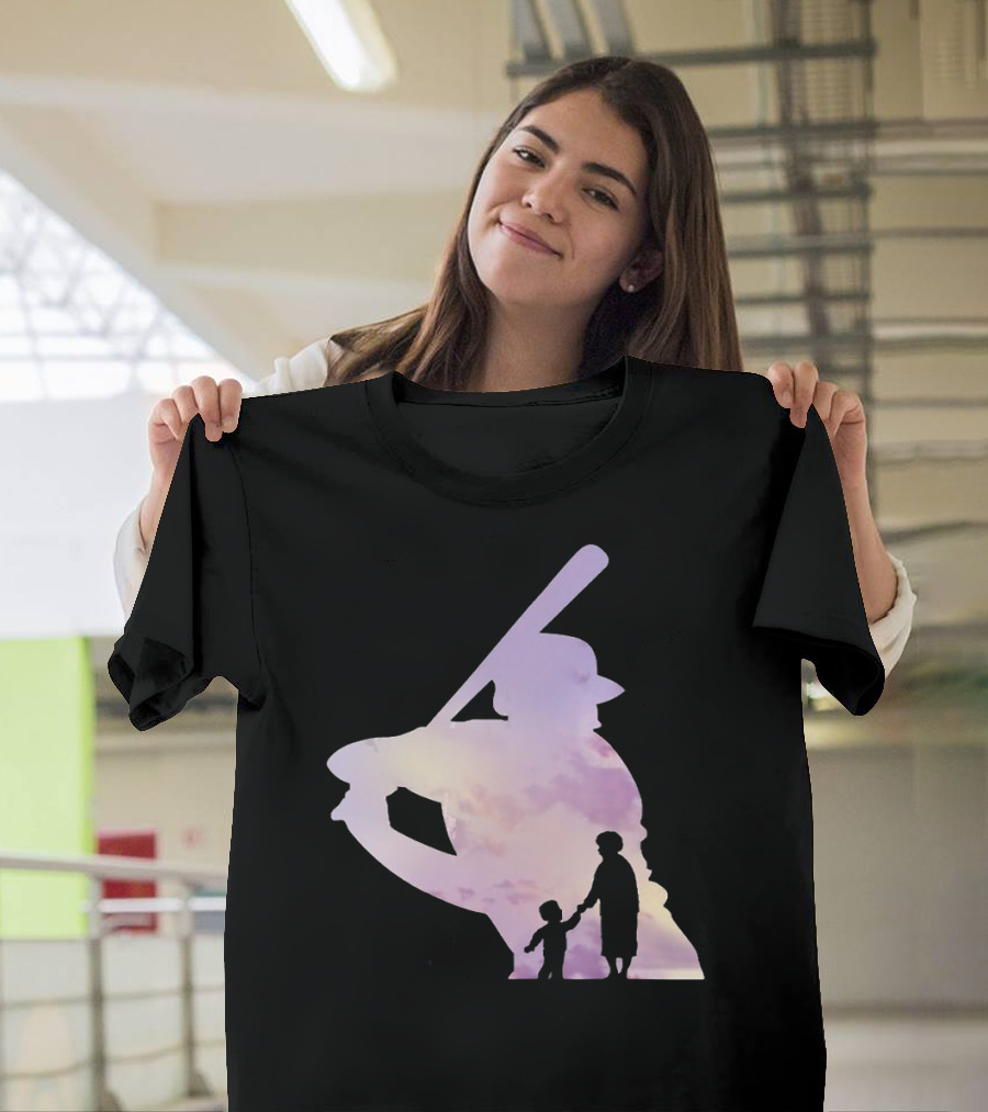 Grandma Behind Every Player Baseball Silhouette with Child Holding Hands T-Shirt