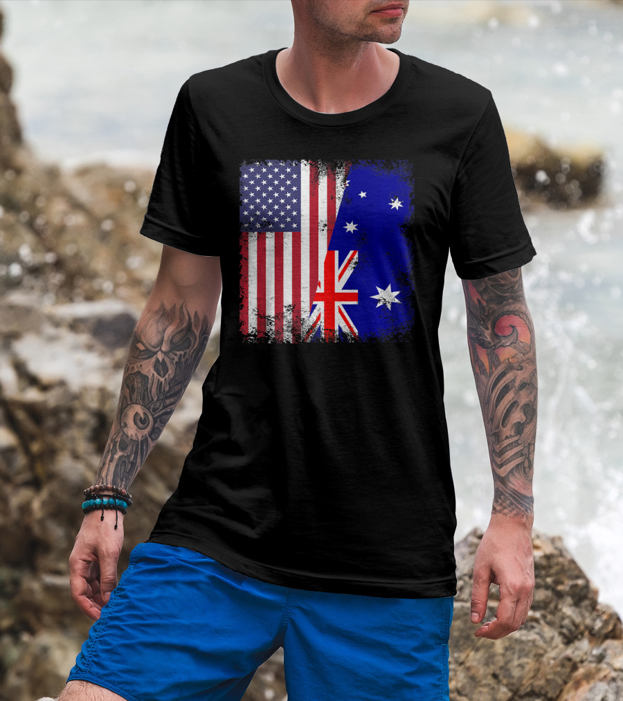 Vintage Half American Australian Flag Iconic T-Shirt