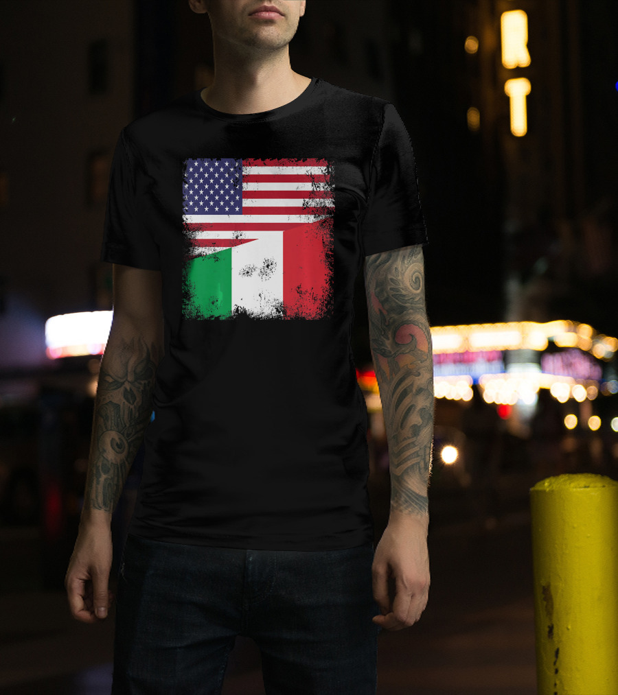Half Italian Flag Vintage Italy U.S. American Grunge T-Shirt