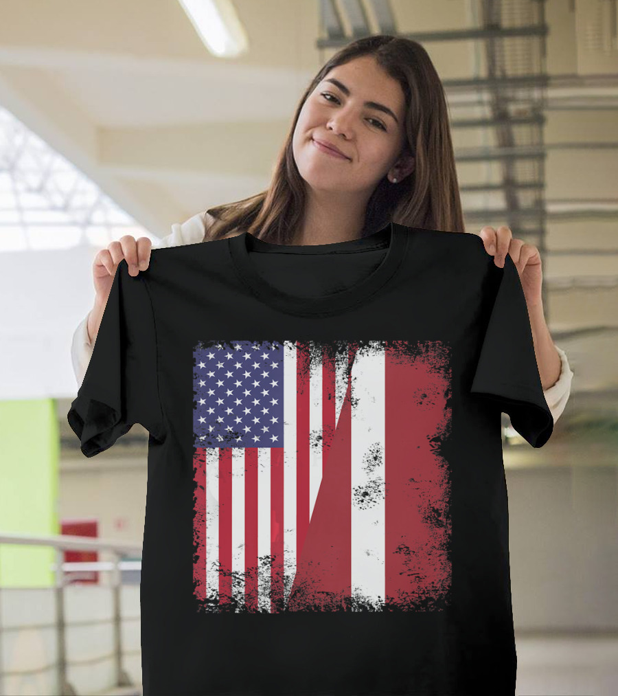 Half Latvian Half American Flag Vintage Latvia U T-Shirt