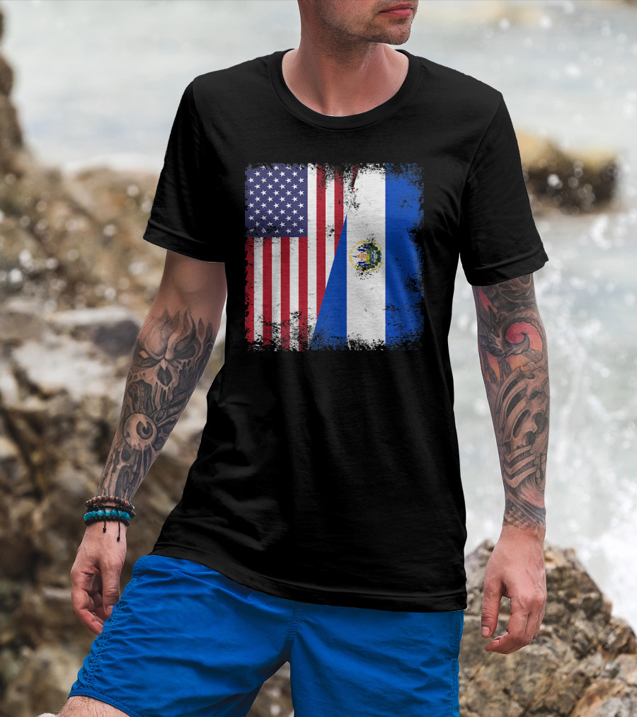 United States And Half Salvadoran Flag Vintage El Sal T-Shirt