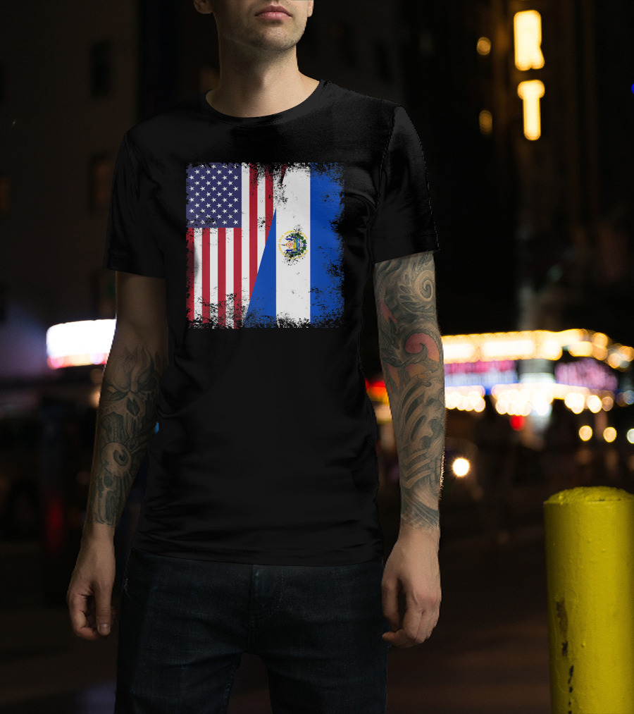 United States And Half Salvadoran Flag Vintage El Sal T-Shirt