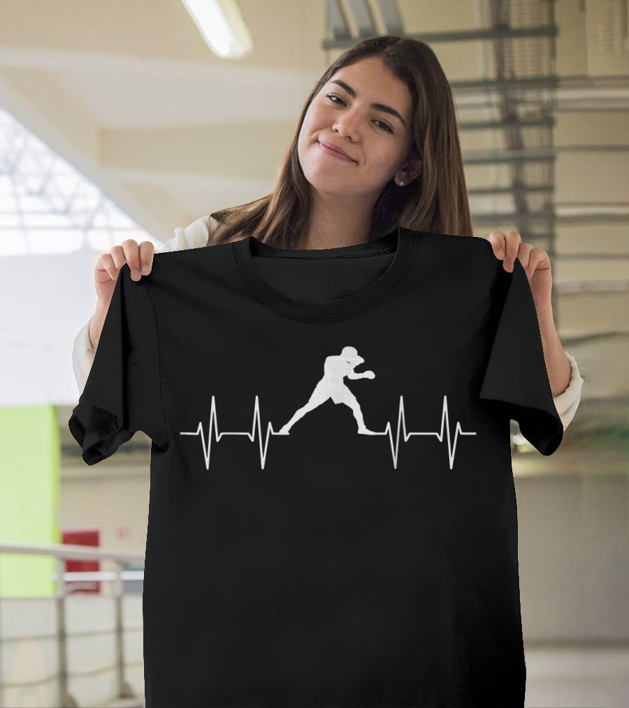 Heartbeat Boxer Silhouette Punching Line T-Shirt