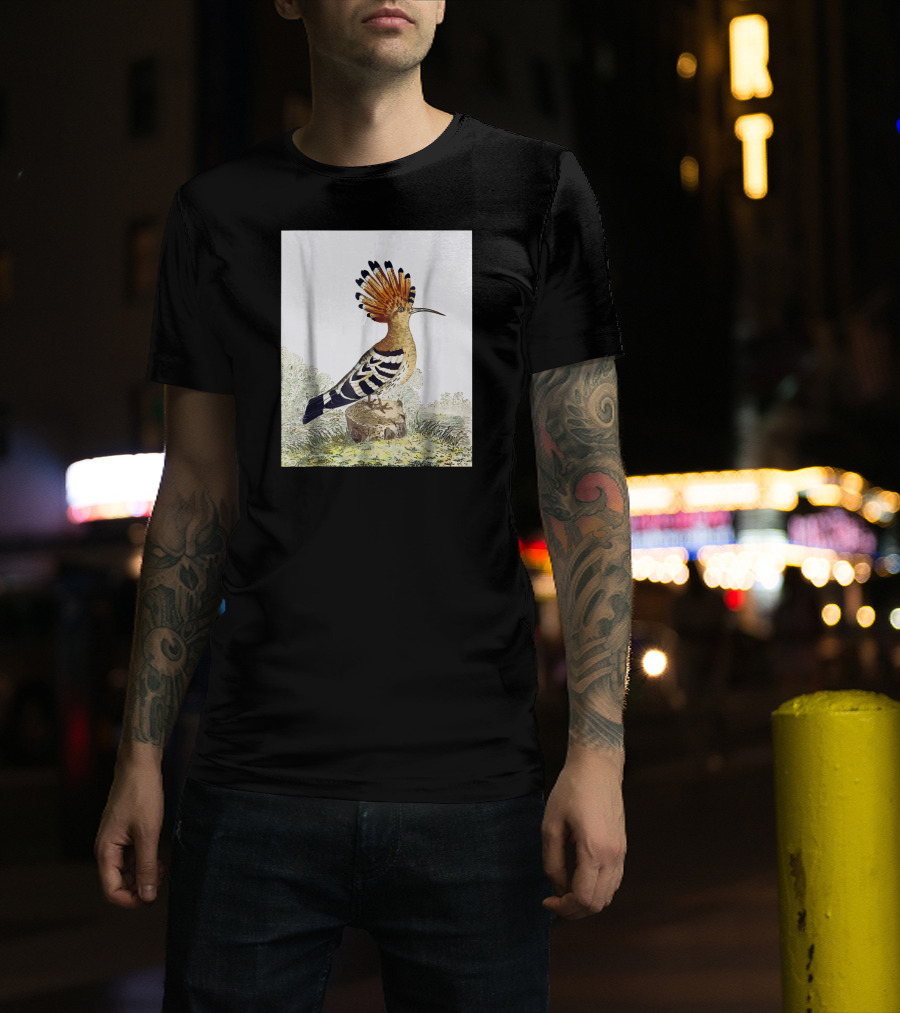 Hoopoe Bird Watercolor On Log Scenic Background T-Shirt