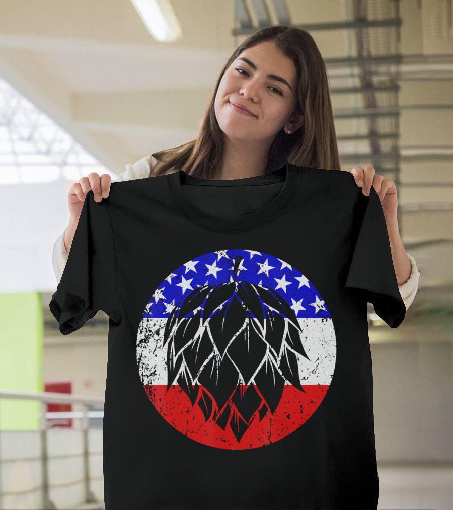 Hops Style Craft Beer American Flag Circle T-Shirt