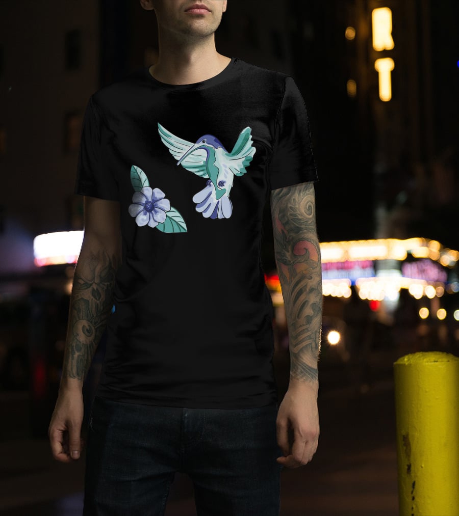 Humming Bird Flower Watercolor Aquarell Co T-Shirt