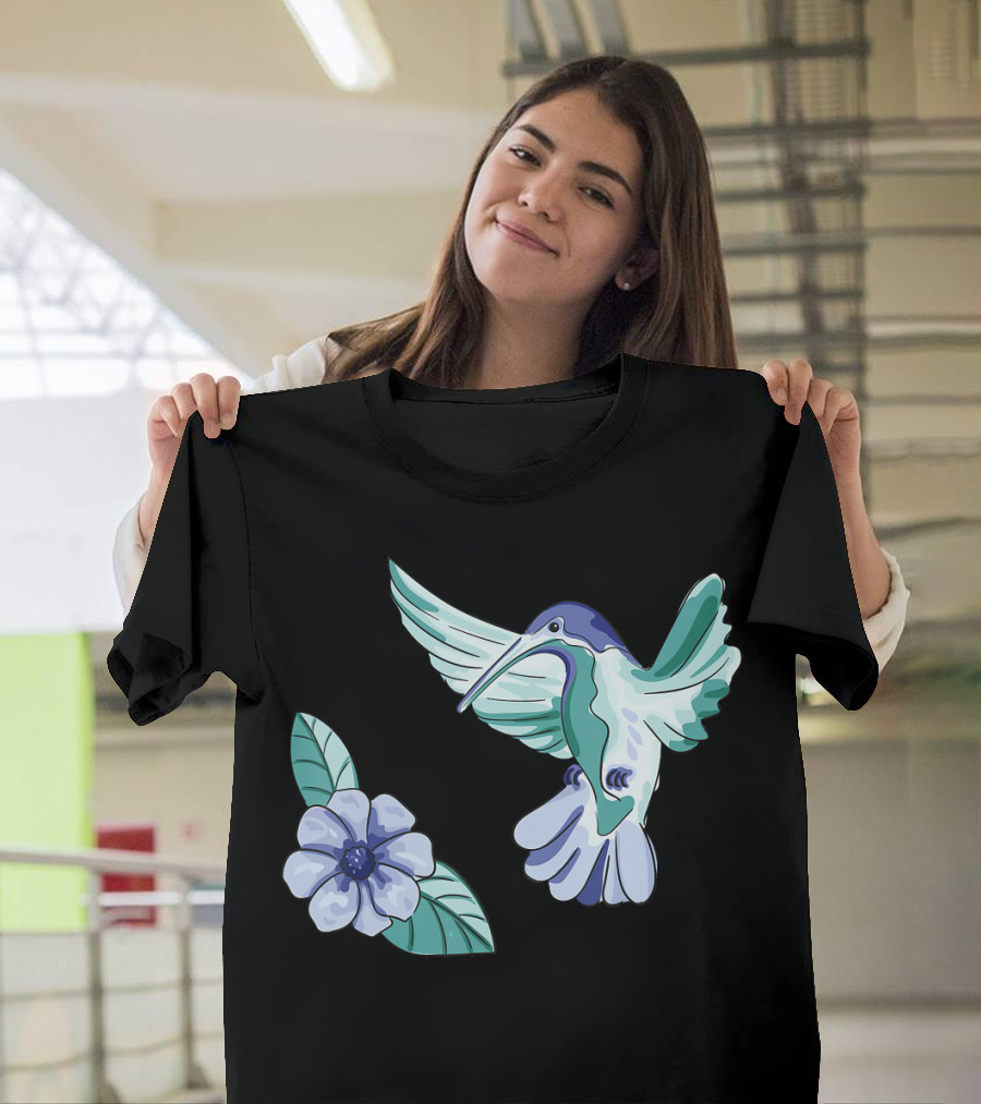Humming Bird Flower Watercolor Aquarell Co T-Shirt