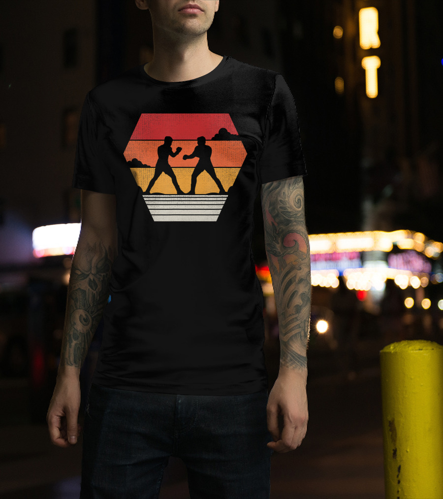 Boxing Vintage 80s Style Sunset Silhouette Retro Boxing Match T-Shirt