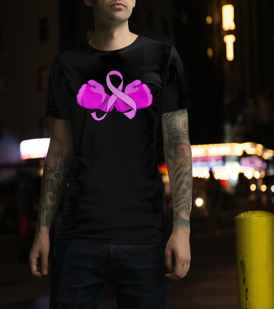 Breast Cancer Awareness Pink Ribbon Boxing Glove Fighter T-Shirt