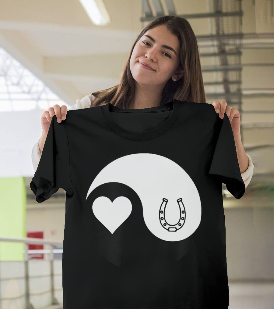 Yin Yang Heart Horseshoe Buddhism Equestrian Rider Equine T-Shirt