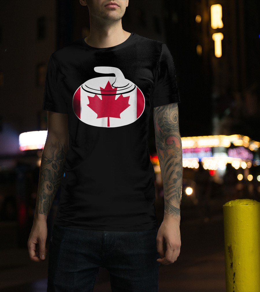Canadian Curling Rock With Canada Flag Maple Leaf T-Shirt