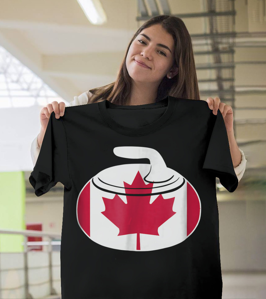 Canadian Curling Rock With Canada Flag Maple Leaf T-Shirt
