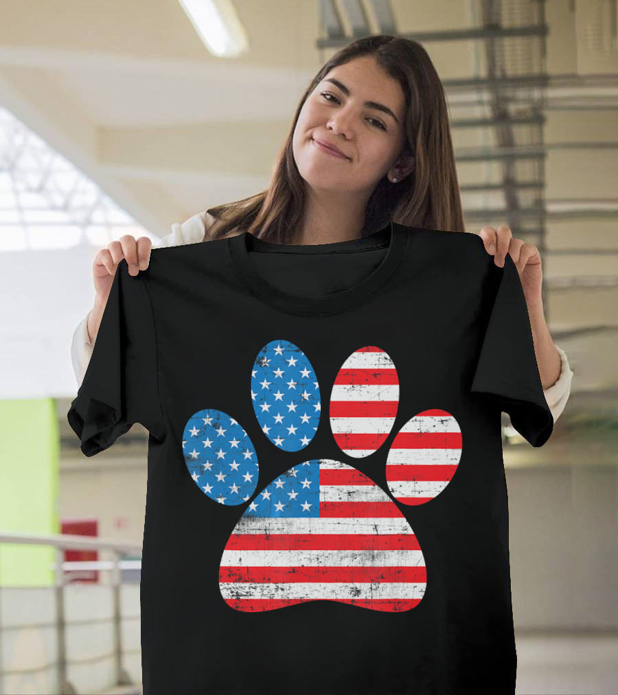 Patriot Day American Flag Dog Paw Prints T-Shirt