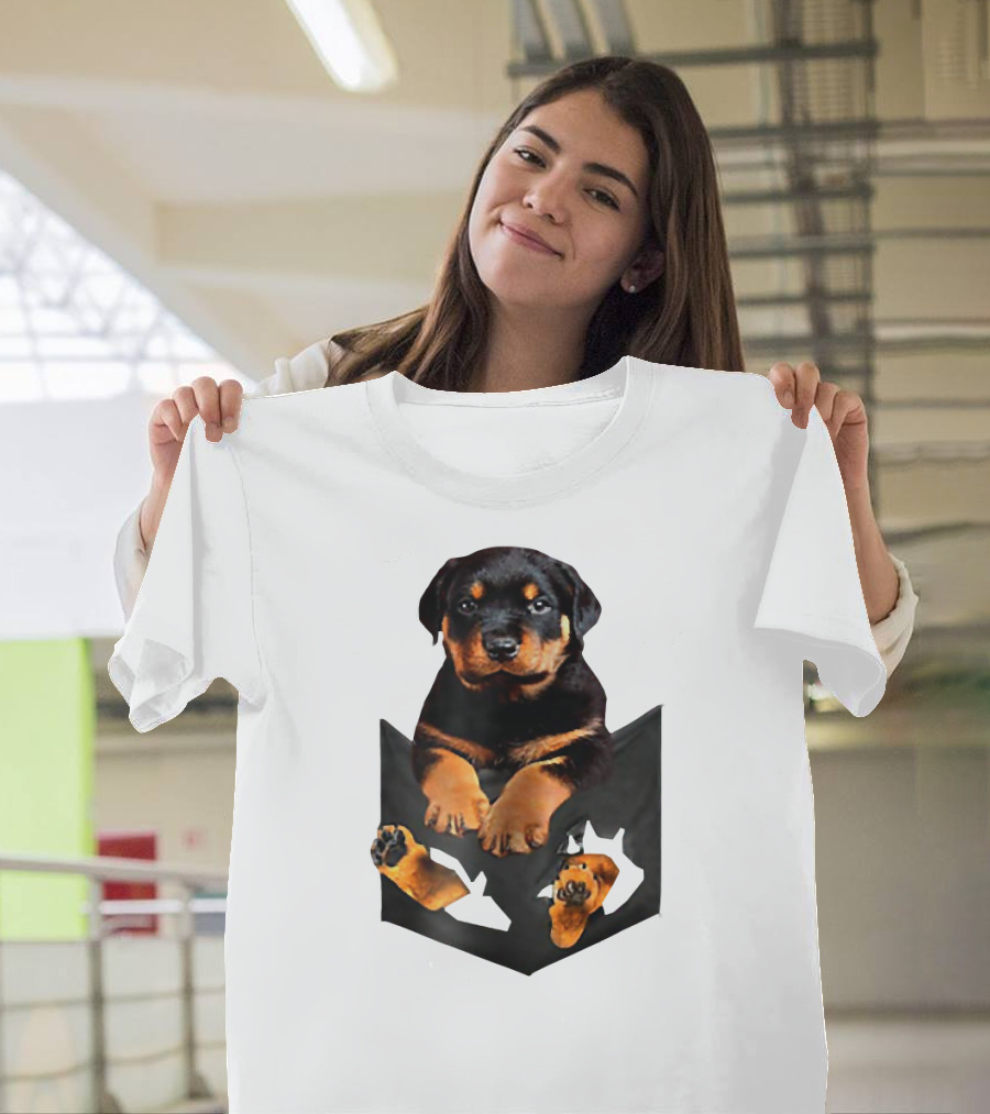 Rottweiler Puppy In Pocket T-Shirt