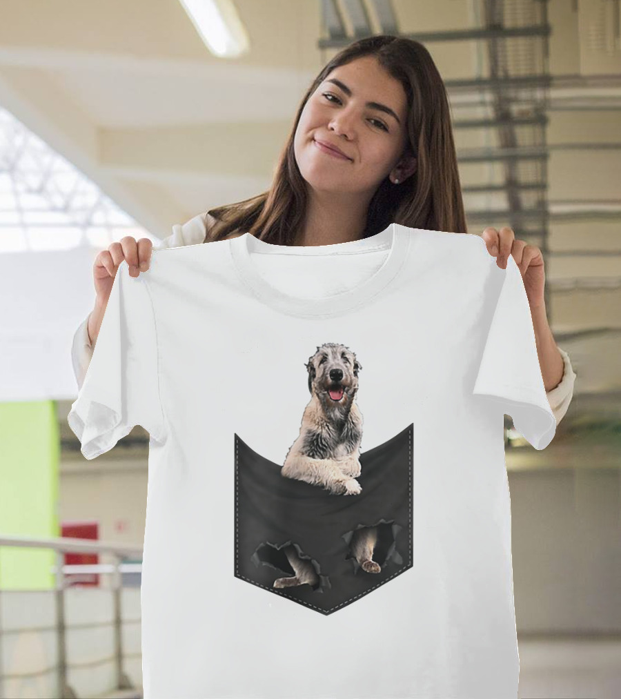 Irish Wolfhound Dog Poking Out Of Pocket With Paws T-Shirt