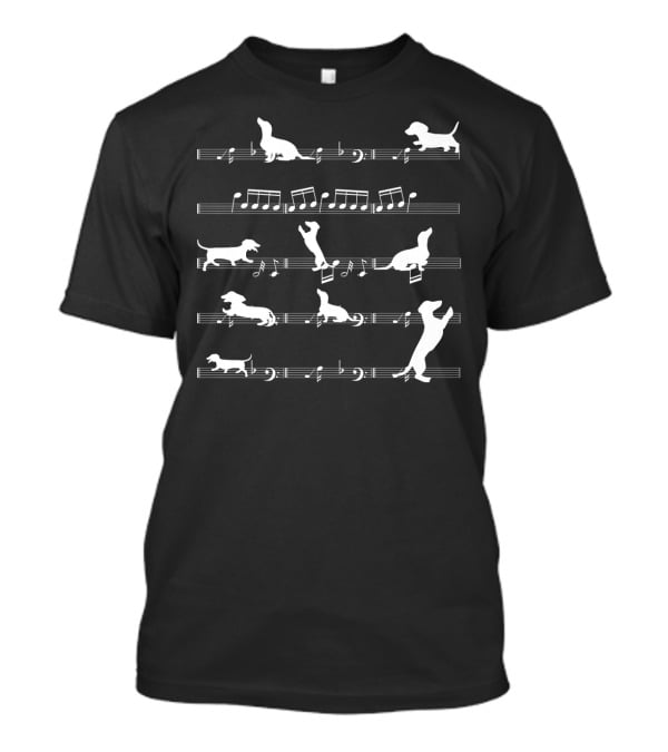 Dog Lover Musician Pet Idea With Dog Breed Silhouettes And Musical Notes T-Shirt