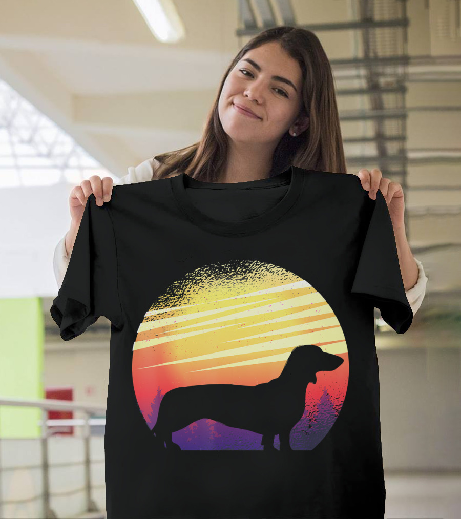 Dog Sunset Dachshund Silhouette Pet Animal T-Shirt